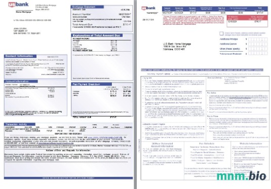 USA Missouri U.S. Bank Home wyciąg z kredytu hipotecznego, 3 strony
